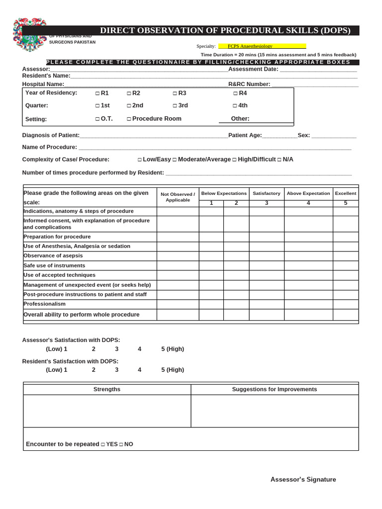 4d - FNLZD Generic DOPS Form (FCPS Anaesthesiology) - RCVD 4m Prof ...