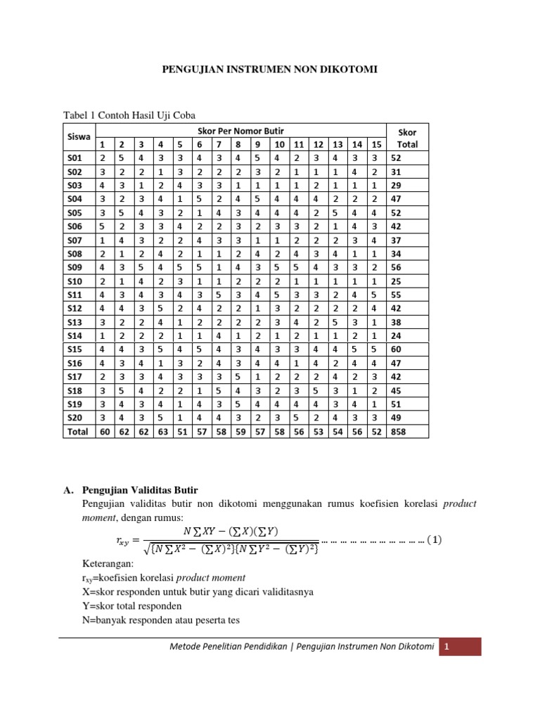 Uji Validitas dan Reliabilitas Instrumen | PDF