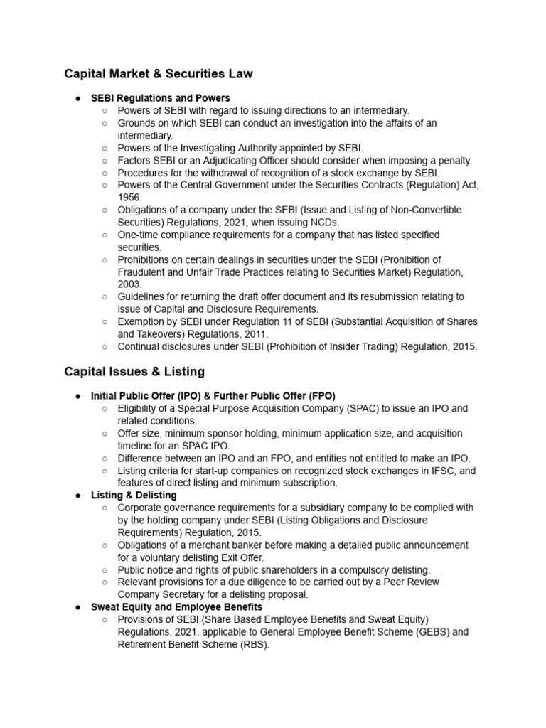 Capital Market & Securities Law Overview | PDF | Stocks | Mutual Funds