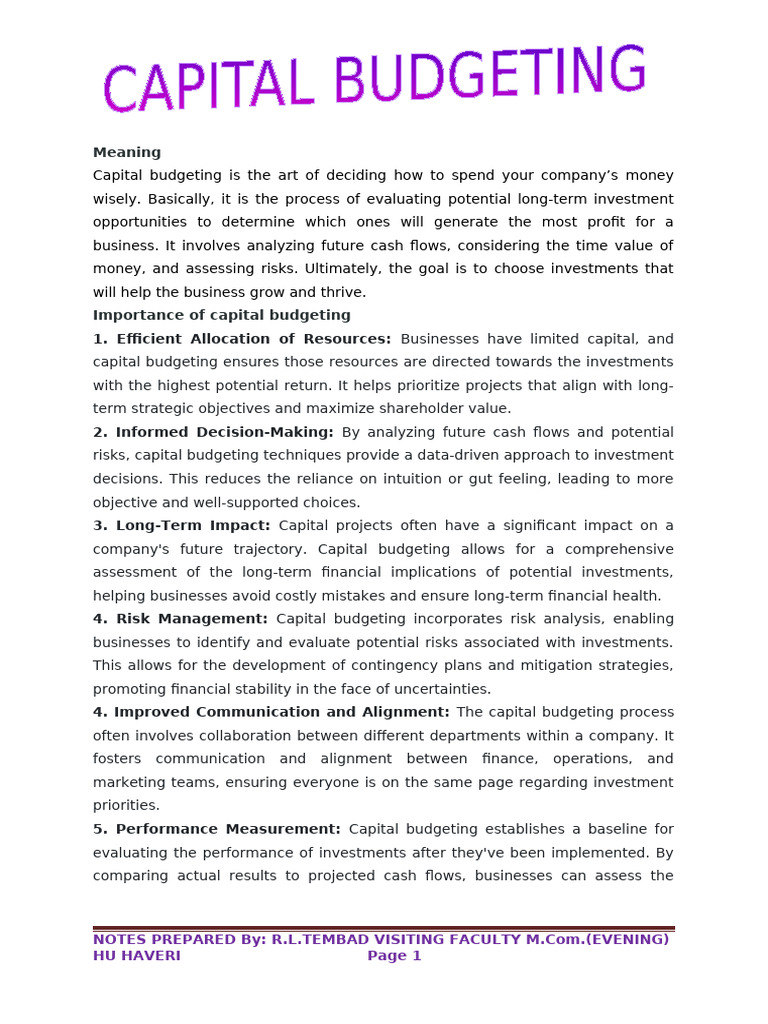 Capital Budgeting Essentials | PDF | Net Present Value | Capital Budgeting