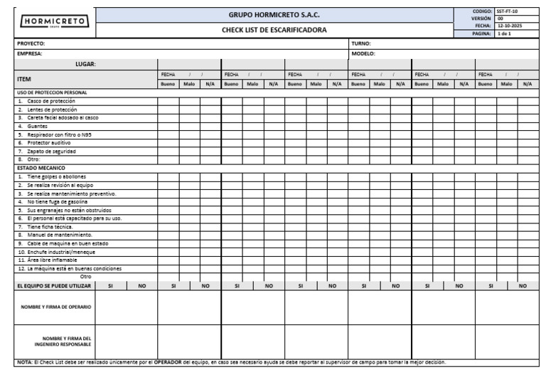 Sst-ft-10 Check List Escarificadora | PDF
