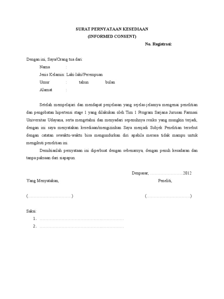 Surat Pernyataan Kesediaan Pdf