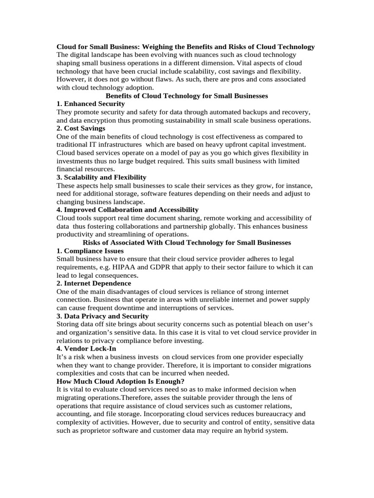 Cloud Technology Pros and Cons for SMBs | PDF | Cloud Computing ...