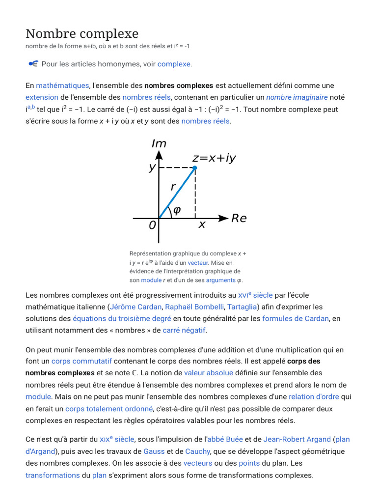 Introduction aux Nombres Complexes | PDF | Nombre complexe | Analyse ...