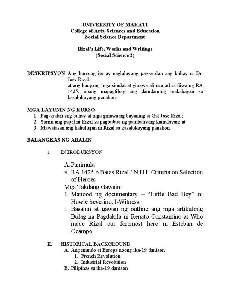 Syllabus Rizal | PDF