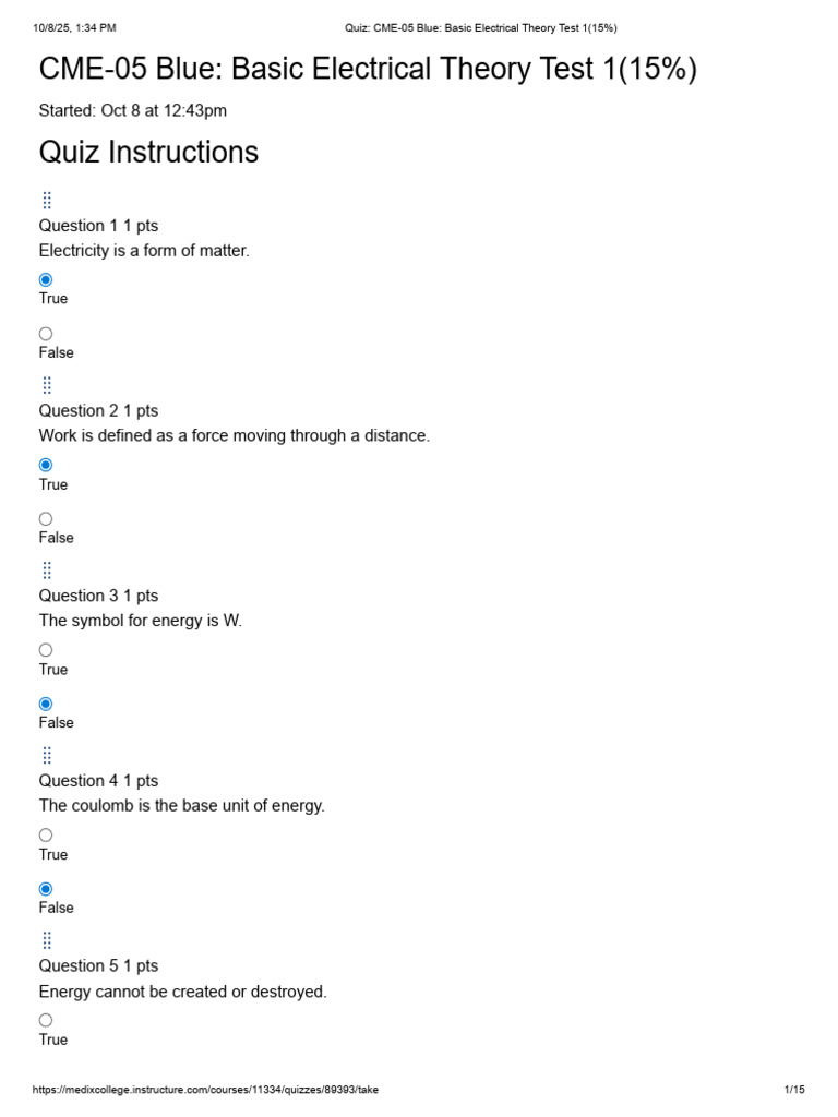 Basic Electrical Theory Quiz 1 | PDF | Atoms | Electron