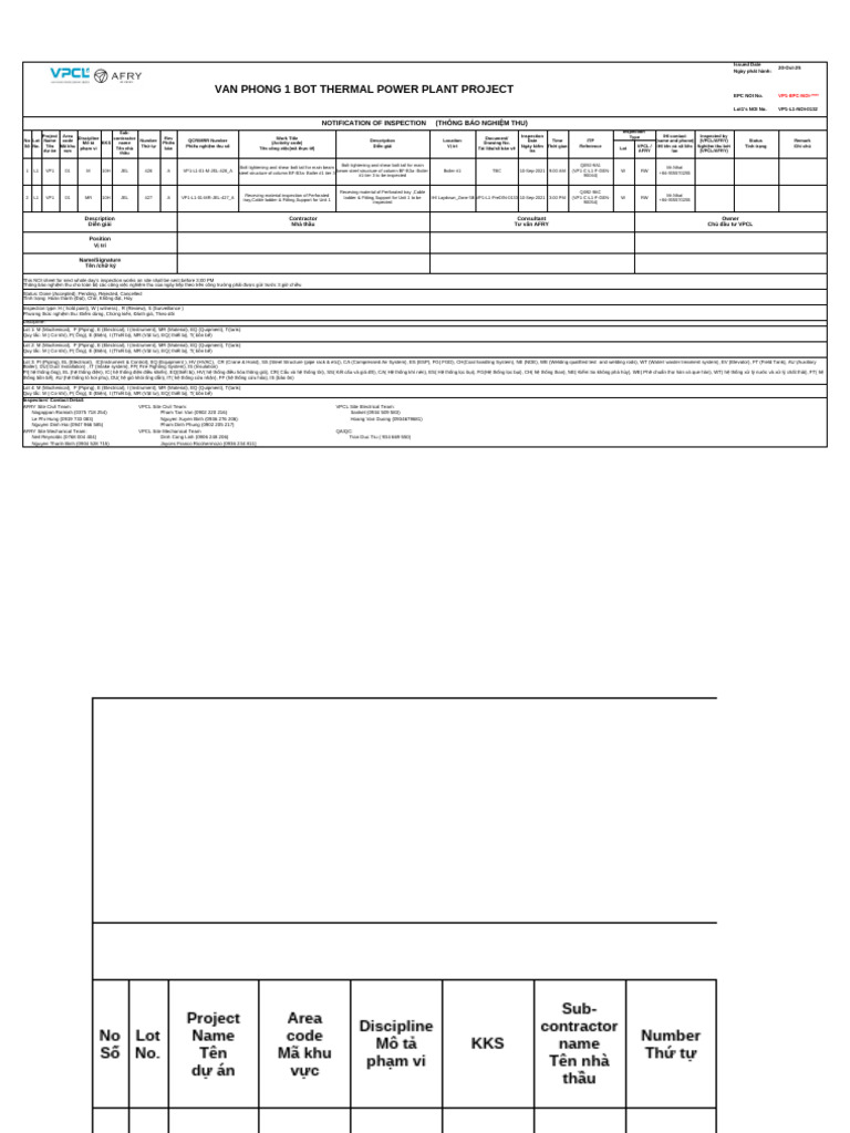 Notification of Inspection (VP1 L1 NOI 0132) | PDF