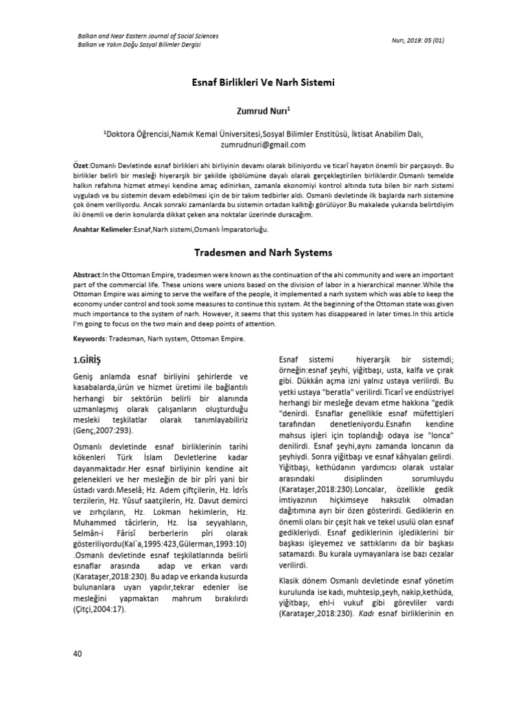 Esnaf Birlikleri Ve Narh SistemiNuri | PDF