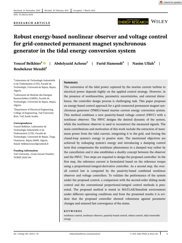 Nonlinear Observer for Tidal Energy Control | PDF | Control Theory ...