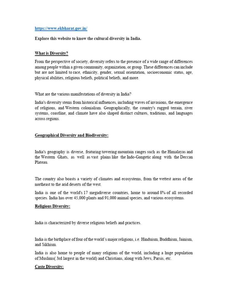 India's Cultural Diversity Explained | PDF | South Asia