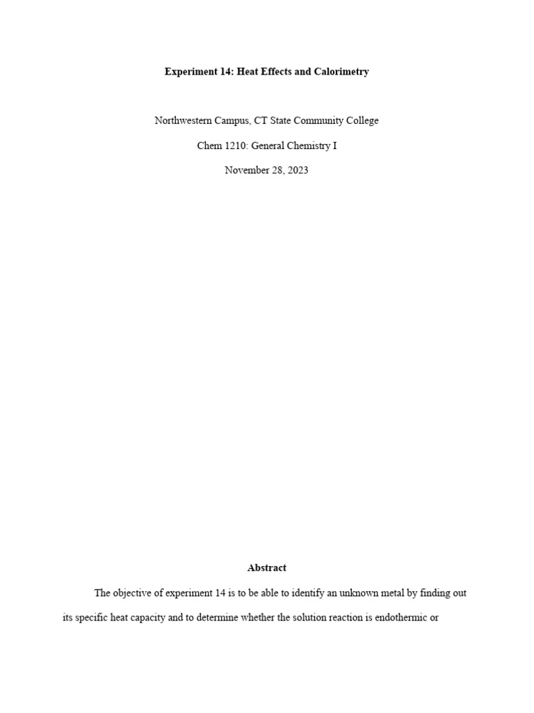 Chemistry Lab Report #2 | PDF | Heat | Heat Capacity