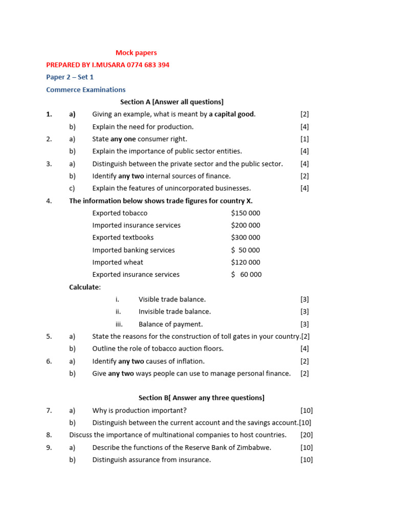 ZIMSEC Commerce Paper 1 Marking Scheme | PDF | Marketing | Insurance