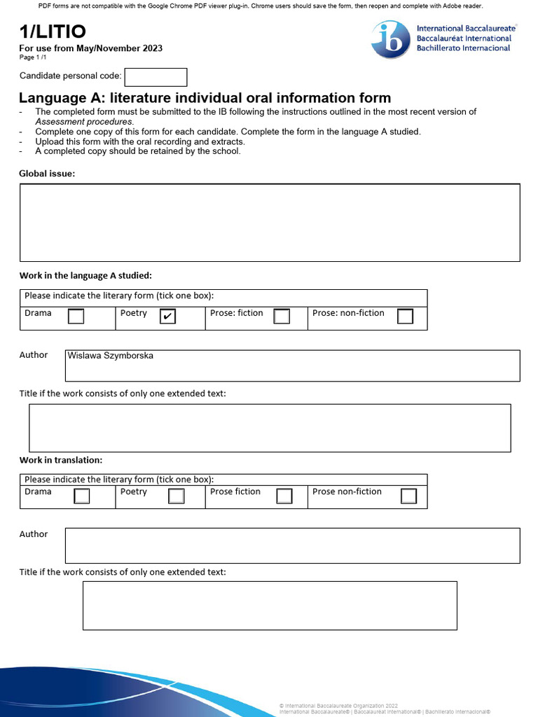 IB Candidate Oral Assessment Form | PDF