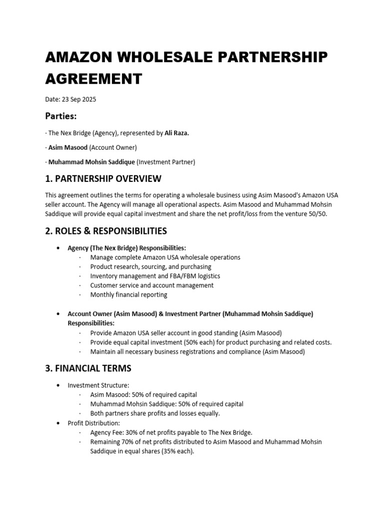 Amazon Wholesale Partnership Agreement | PDF | Intellectual Property ...