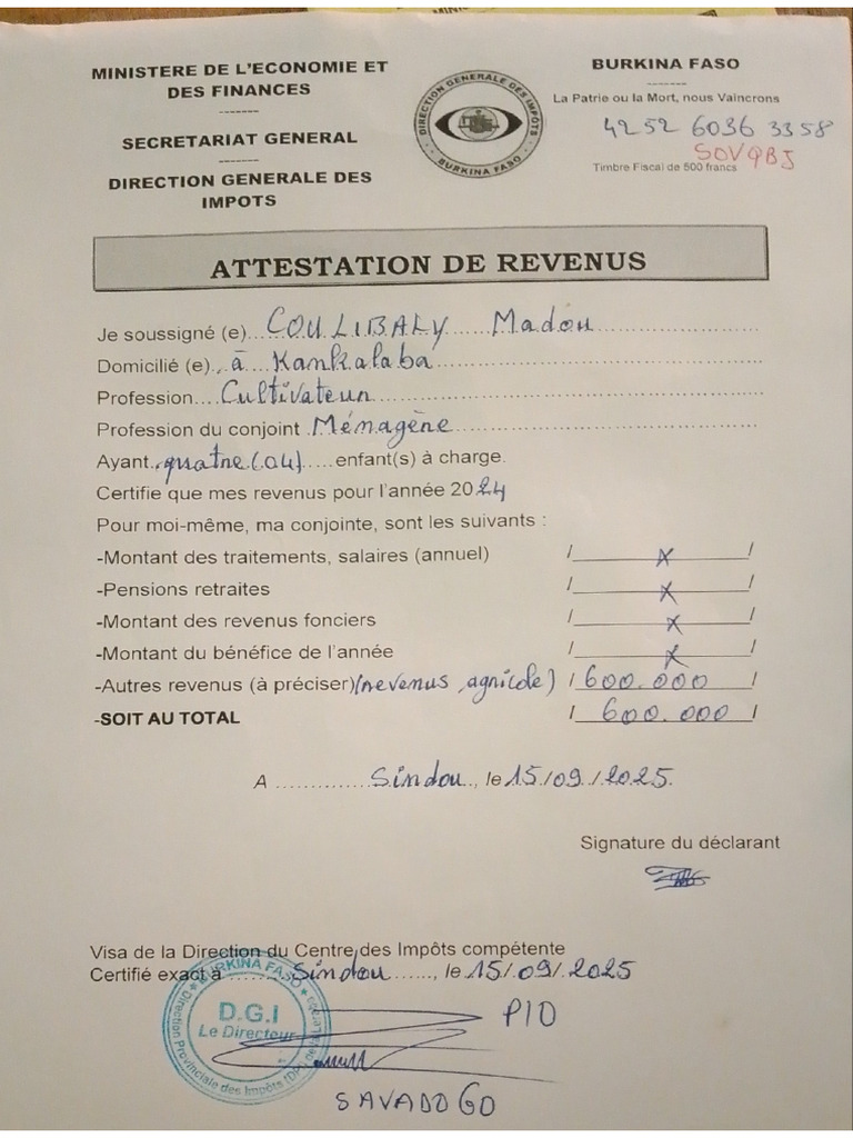 Attestation de Revenus | PDF