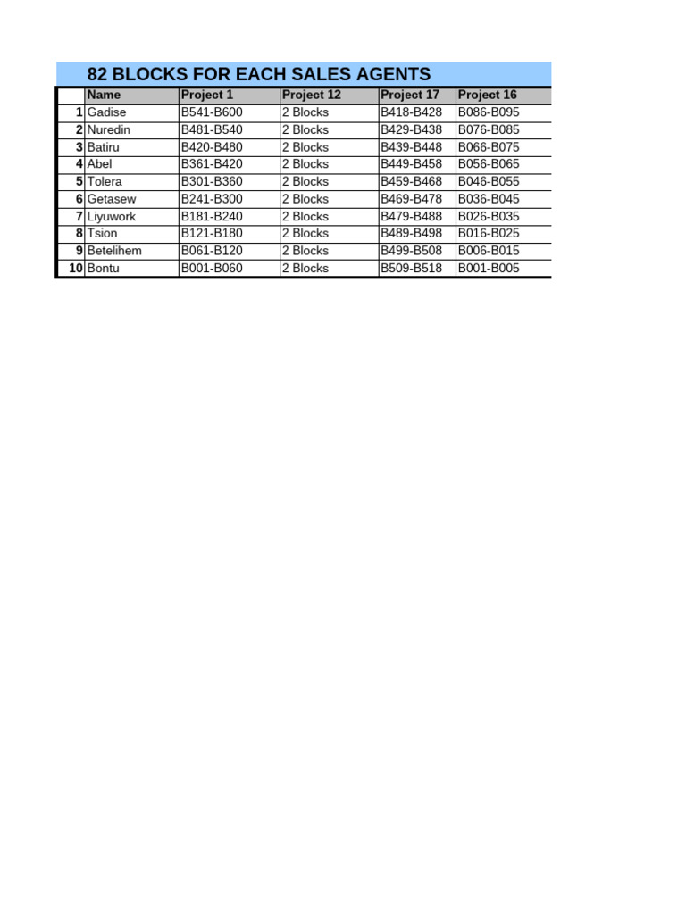 Sales Agents' Block Assignments List | PDF