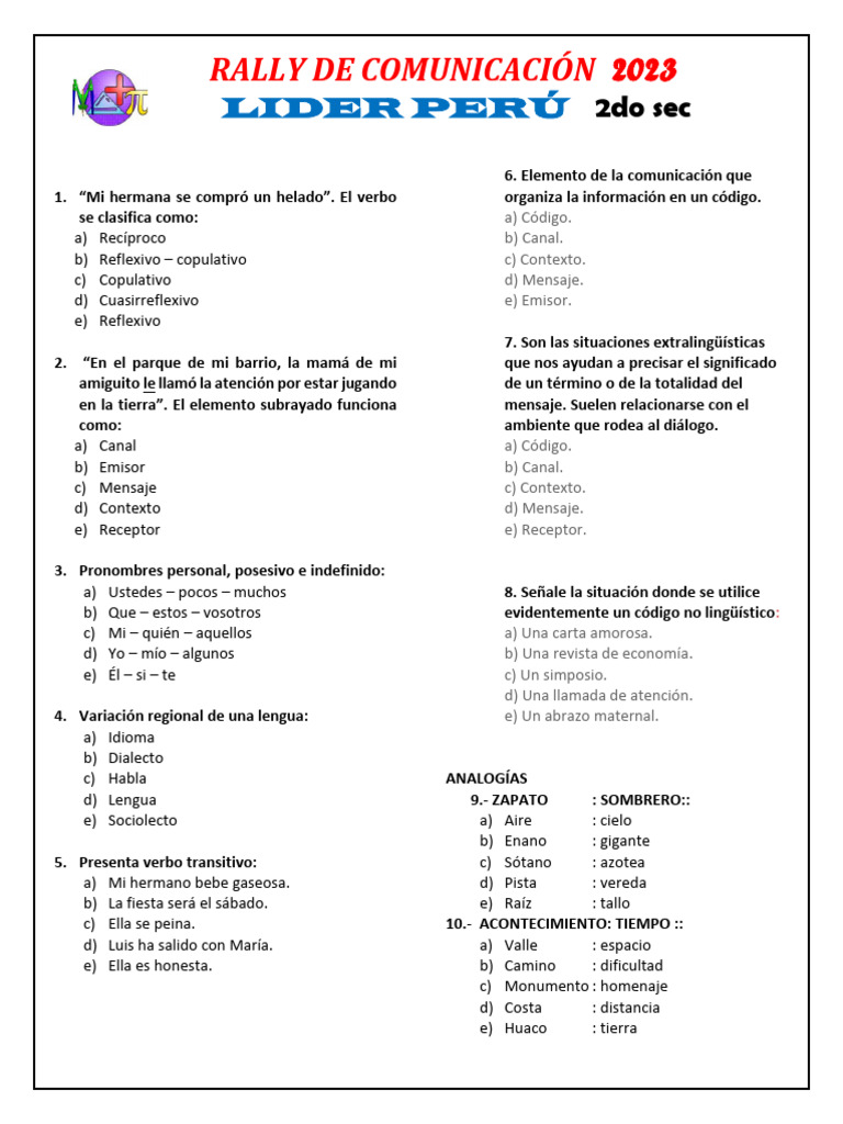 Examen 2do de Sec Com | PDF | Lingüística | Idiomas