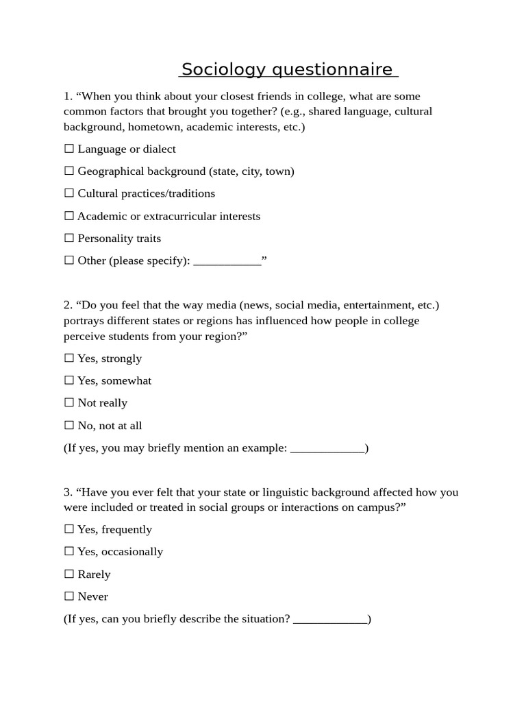 Sociology Questionnaire | PDF