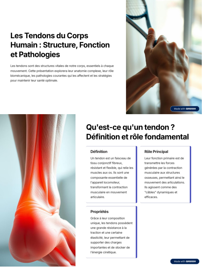 Tendons : Structure, Rôle et Pathologies | PDF | Tendon | Spécialités ...