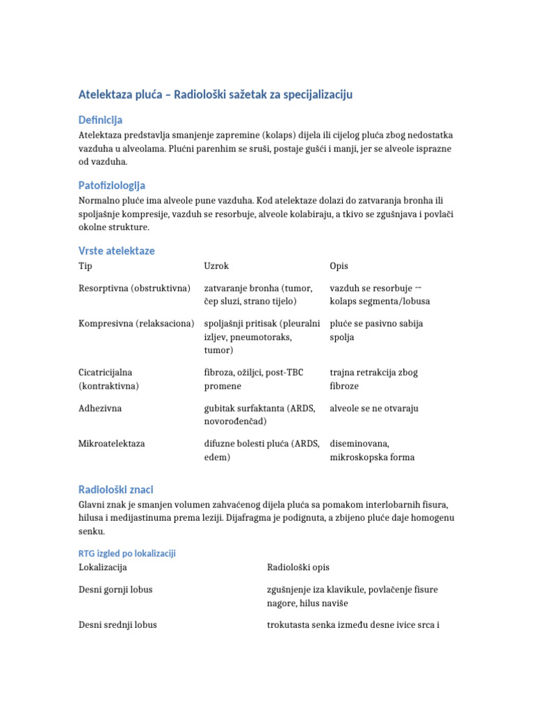 Atelektaza Pluca Radiologija | PDF
