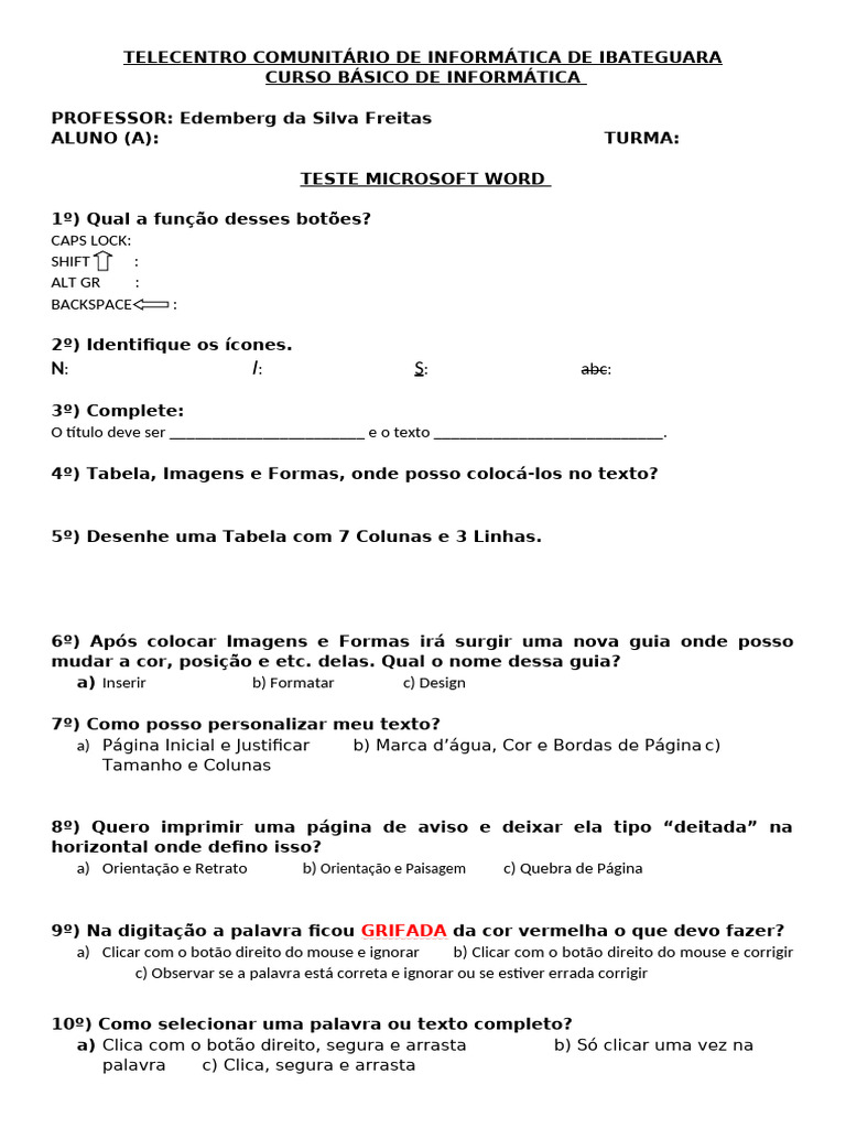 Teste de Microsoft Word para Iniciantes | PDF