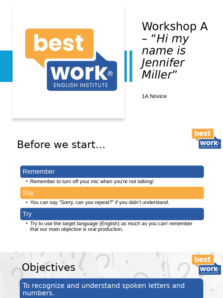 English Workshop: Names & Numbers | PDF