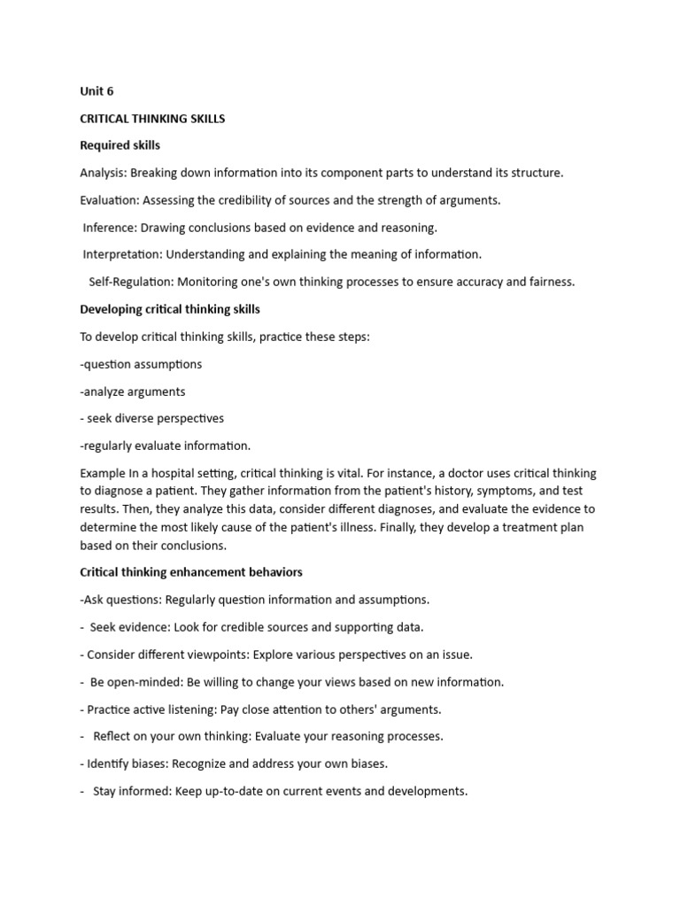 Developing Critical Thinking Skills | PDF