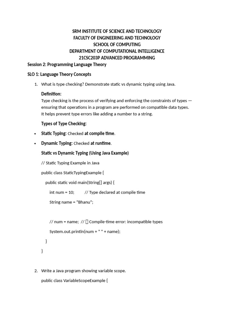 Java Type Checking and Binding Explained | PDF | Class (Computer ...