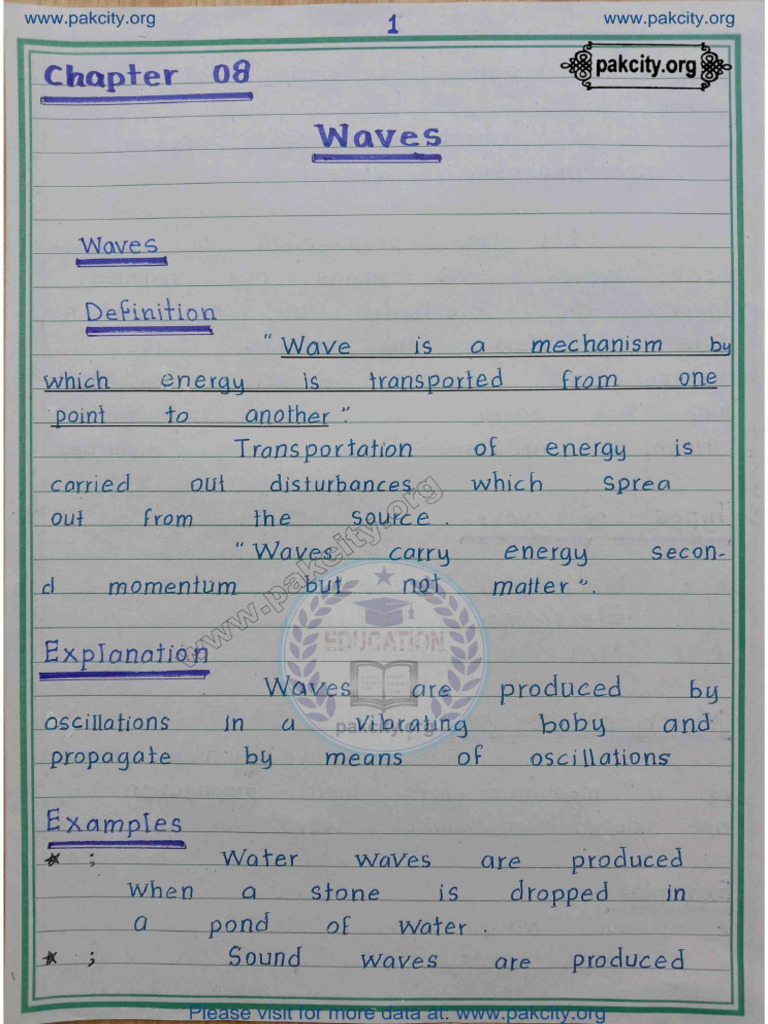 11th Physics CH 8 Imp Handwritten Gift Notes 2025 | PDF