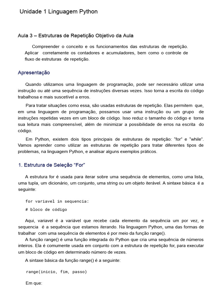 Estruturas de Repetição em Python | PDF | Controle de fluxo | Python ...