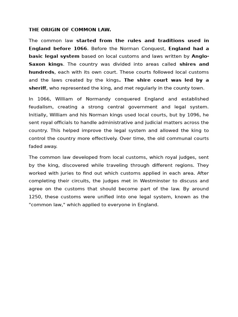 Origins of Common Law in England | PDF