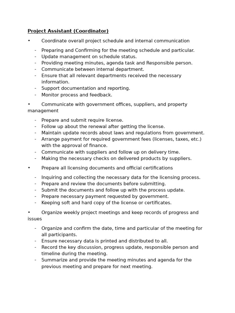 Project Coordinator Responsibilities Overview | PDF | Budget