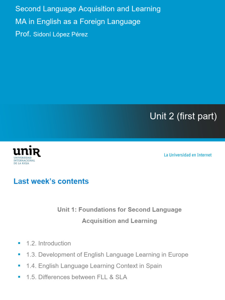 Unit 2 First Part Theories | PDF | Second Language Acquisition | Second ...