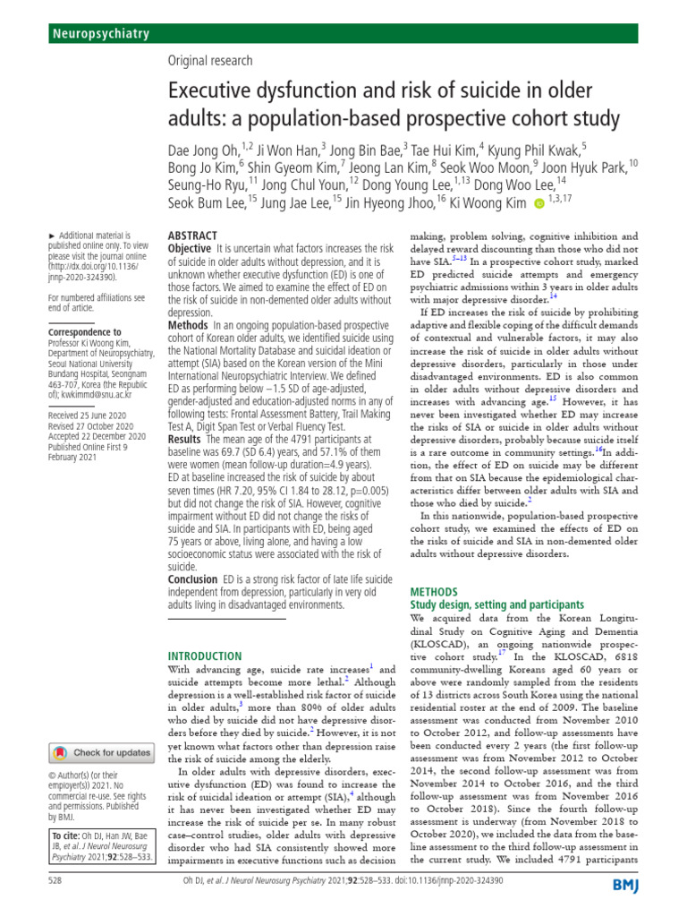 Oh - Executive Dysfunction and Risk of Suicide in Older Adults | PDF ...