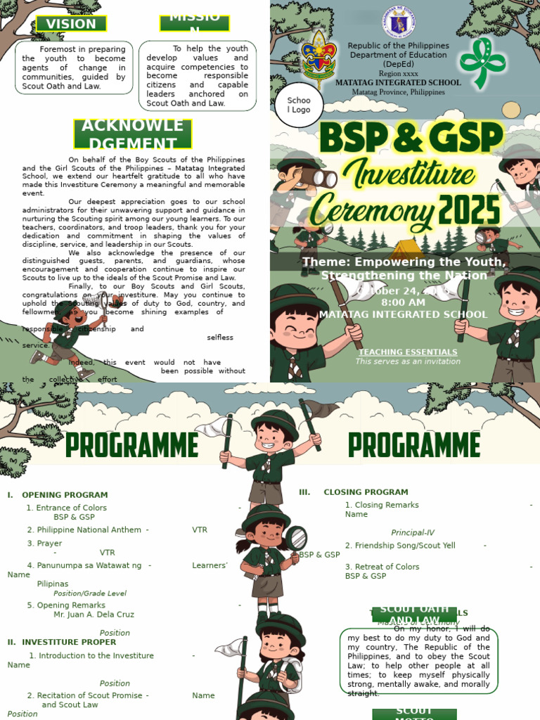 Matatag School Investiture Ceremony Guide | PDF | Scouting | Youth ...