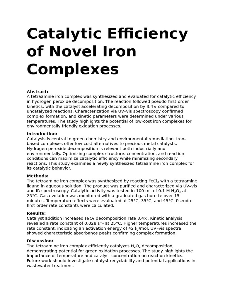 Catalytic Efficiency of Novel Iron Complexes | PDF | Catalysis ...
