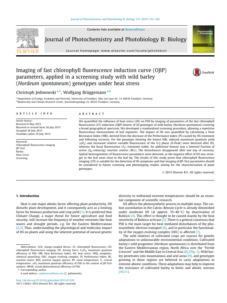 Chlorophyll Fluorescence in Heat-Stressed Barley | PDF