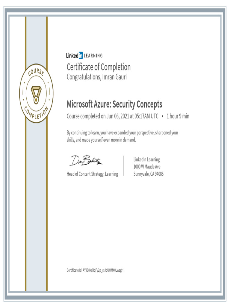 Microsoft Azure Security Completion Certificate | PDF