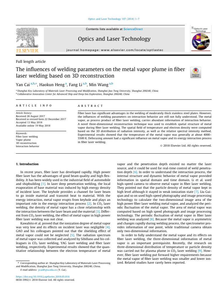 The Influences of Welding Parameters On The Metal Vapor Plume in Fiber ...