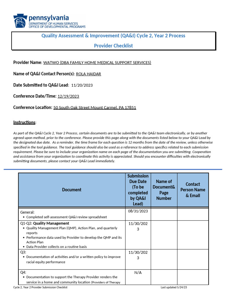QA&I Cycle 2 Year 2 Provider Checklist | PDF