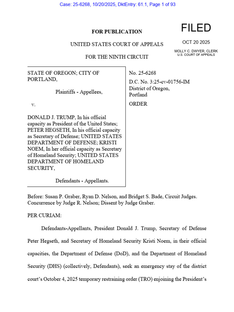 Trump Administration Appeals TRO in Oregon | PDF | Injunction | U.S ...