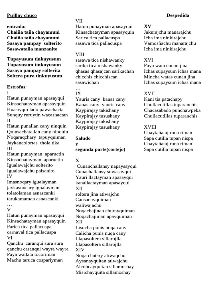 Pujllay Chuko: Letra y Significado | PDF