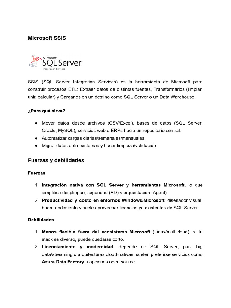 Guía de Microsoft SSIS para ETL | PDF | Servidor SQL de Microsoft ...