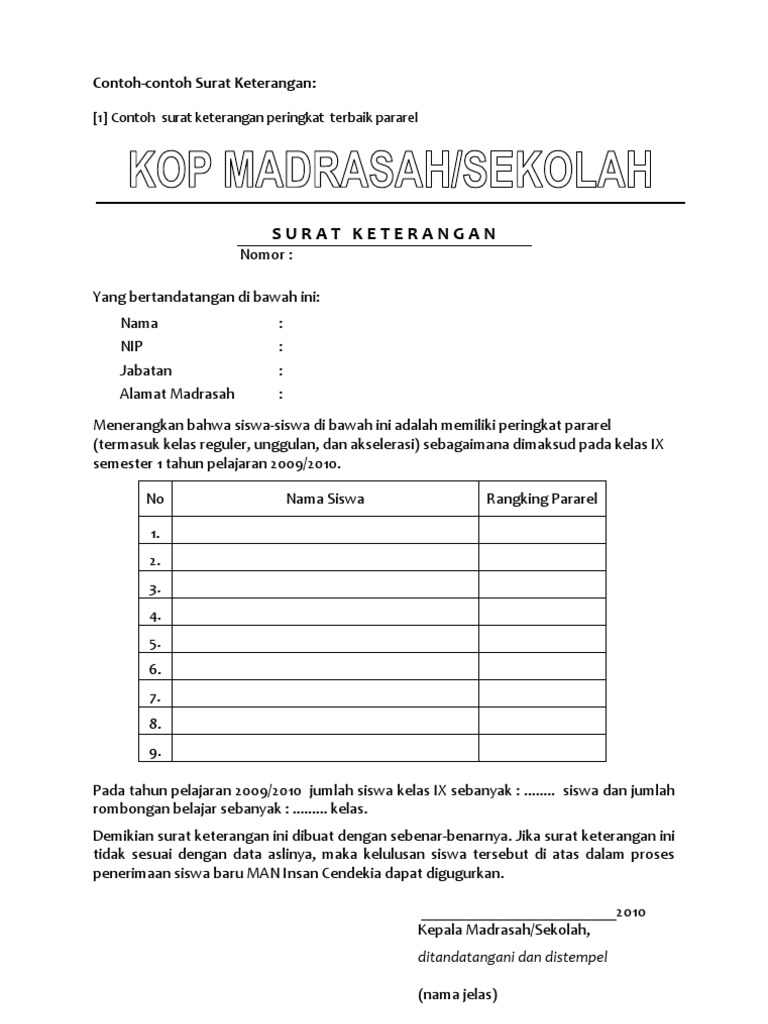 Contoh Surat Keterangan