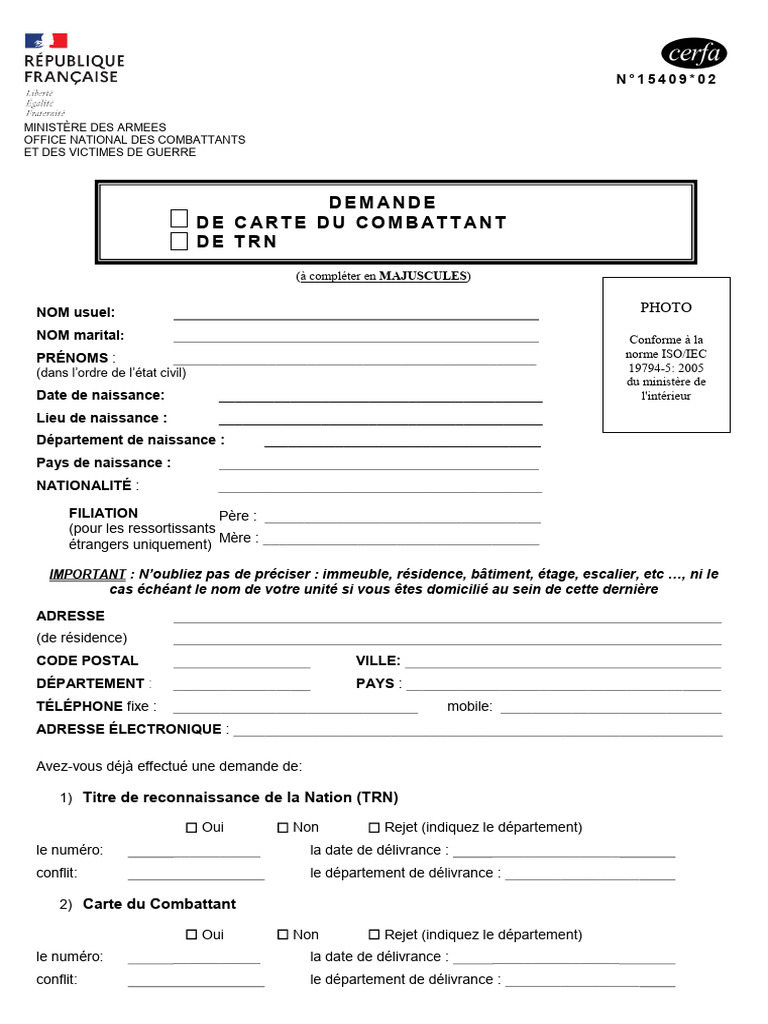Demande de Carte du Combattant | PDF | Certificat de naissance
