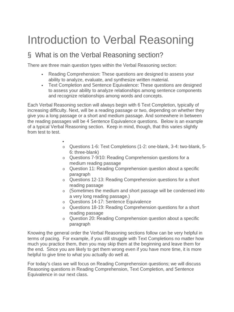 Verbal Reasoning Strategies for GRE Success | PDF | Reading ...