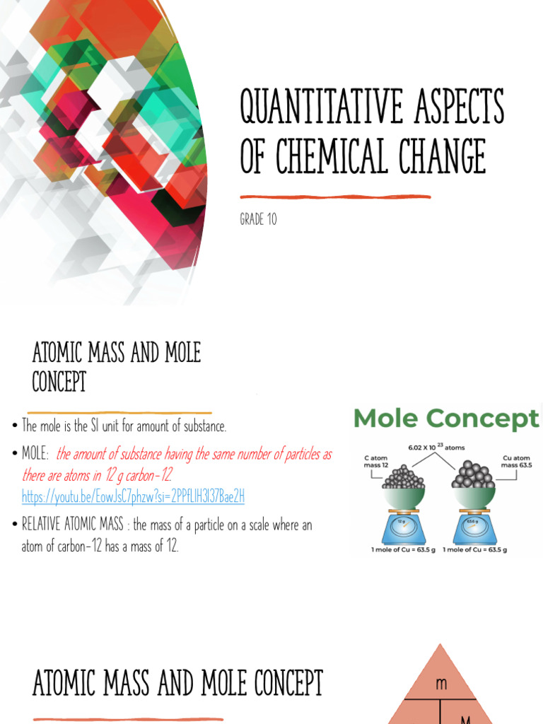 Quantitative Aspect of Chemical Chnage Gr10 | PDF | Mole (Unit) | Molecules