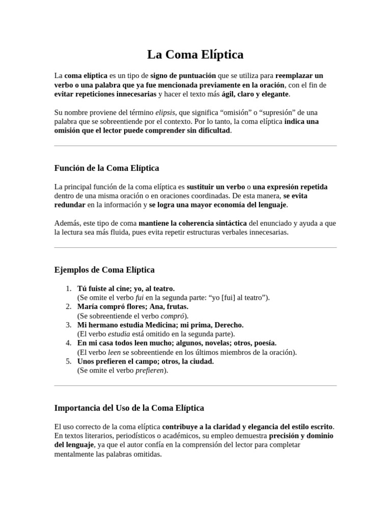 Ejemplos de Coma Elíptica en Oraciones | PDF | Verbo | Oración ...