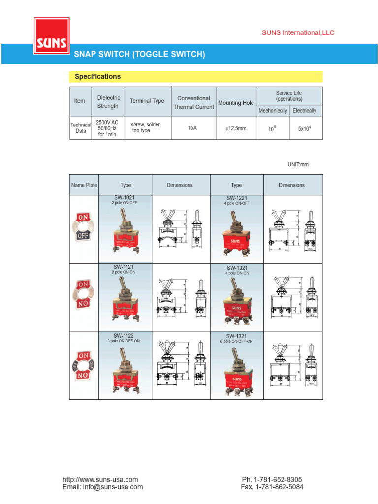 Snap Switch Specifications Overview | PDF