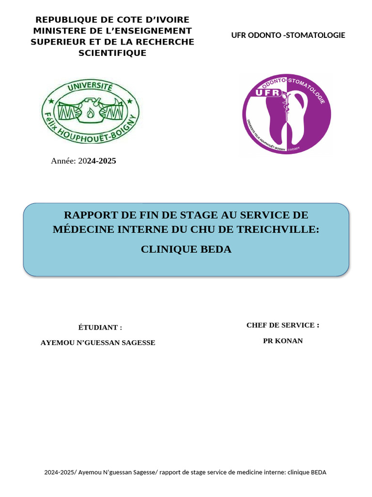 Rapport de stage en médecine interne 2024 | PDF | Médecine | Hôpital
